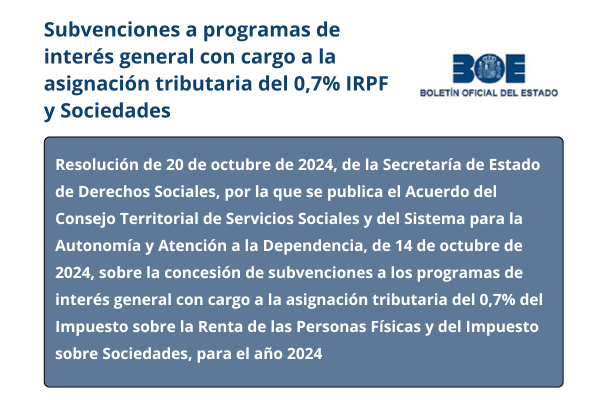 Subvenciones 0,7% IRPF y Sociedades